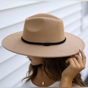Grace & Lace Wide Brim Felt Hat in Camel